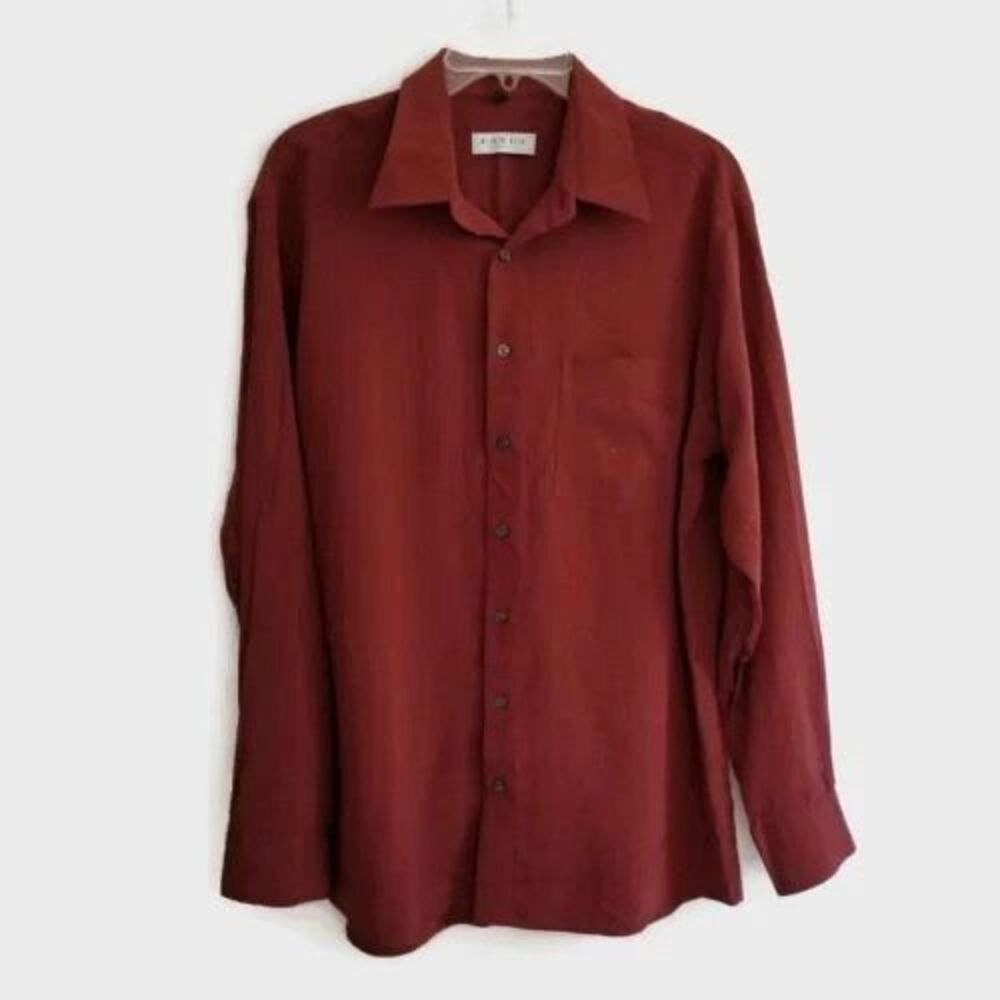 CANDA C&A Shirt Mens Large 41-42 Burgundy Long Sleeve ButtonUp Casual